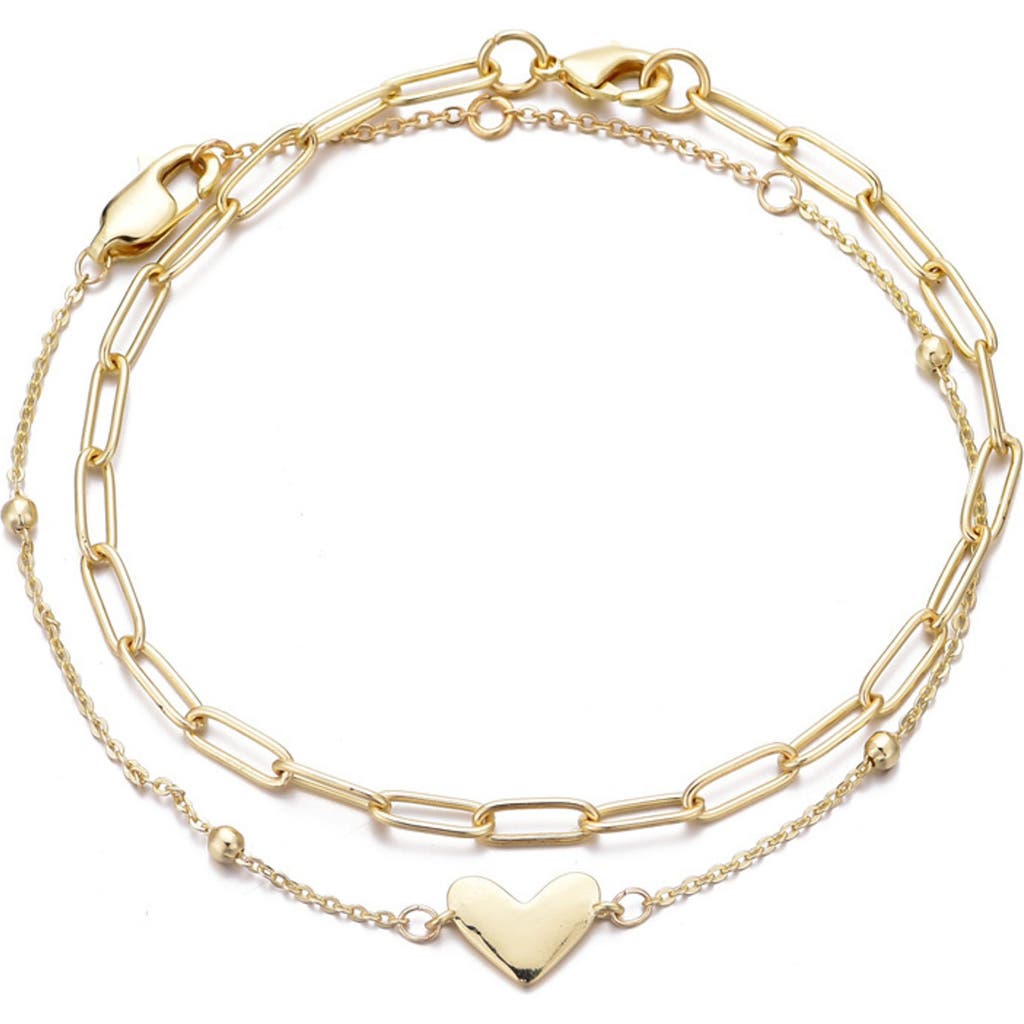 Adornia Heart Charm Set Of 2 Chain Bracelets In Gold