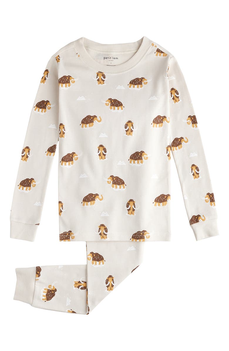 Petit Lem Kids' Wooly Mammoth Print Fitted Organic Cotton Two-Piece Pajamas, Main, color, 