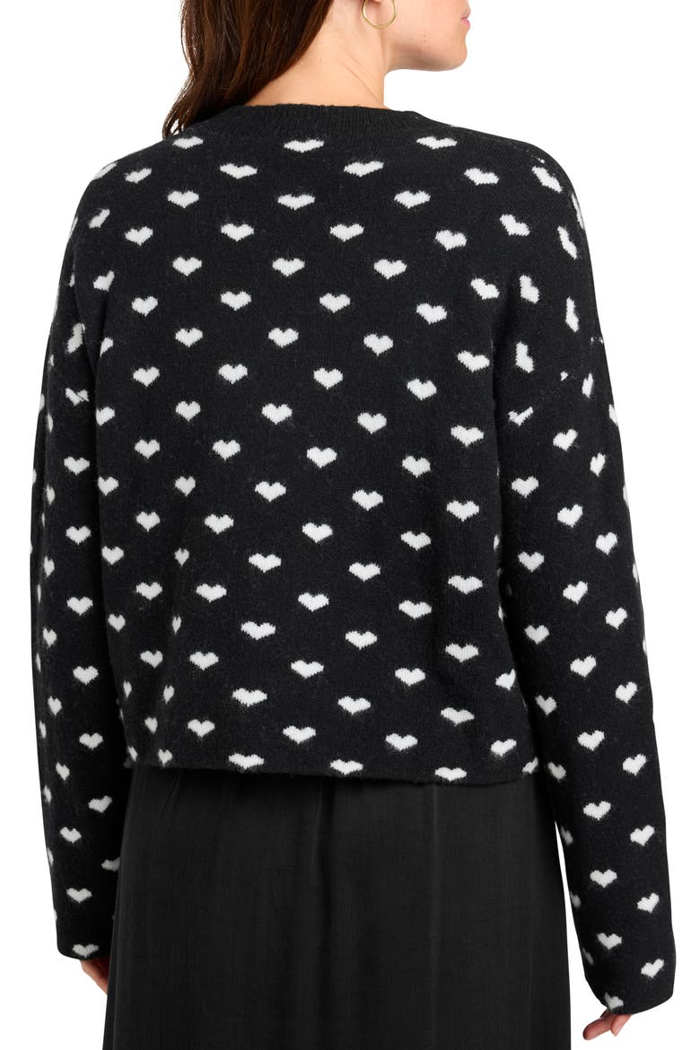 Lolly Hearts Jacquard Crewneck Sweater, Alternate, color, BLACK/ SNOW HEATHER