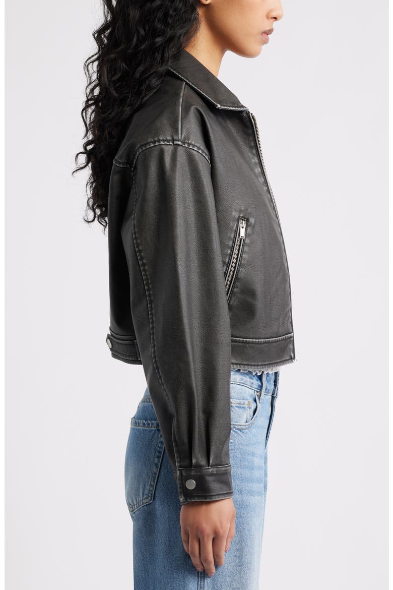Washed Faux Leather Jacket, Alternate, color, BLACK