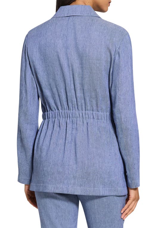 Theory Denim Pattern Cinched Waist Linen Blend Jacket In Light Denm