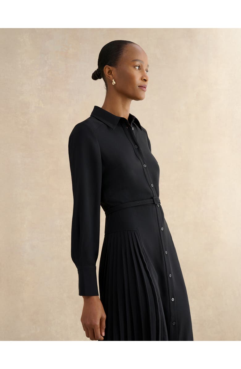 HOBBS LONDON Ginny Belted Pleated Midi Shirt Dress, Alternate, color, Black