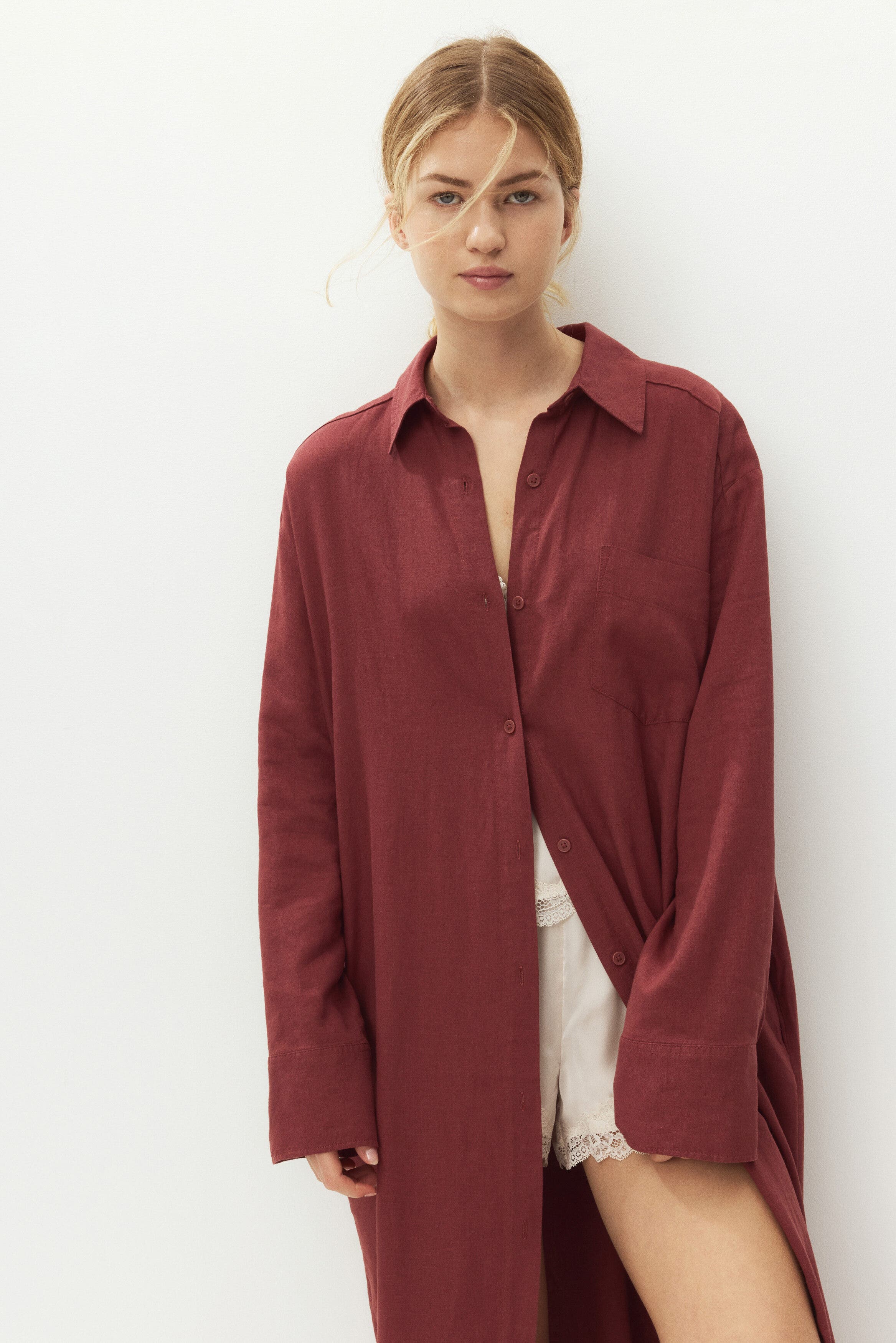 Linen-blend shirt dress - image 4