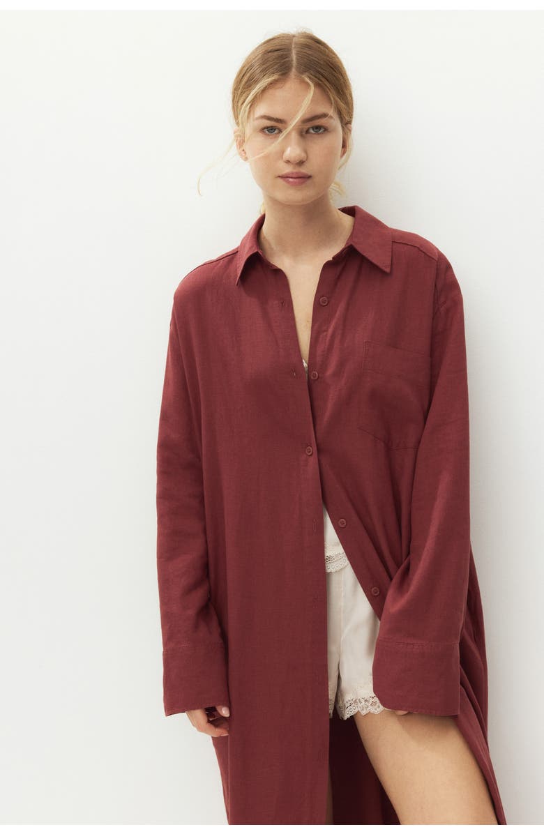 H&M Linen-blend shirt dress, Alternate, color, Rust Red