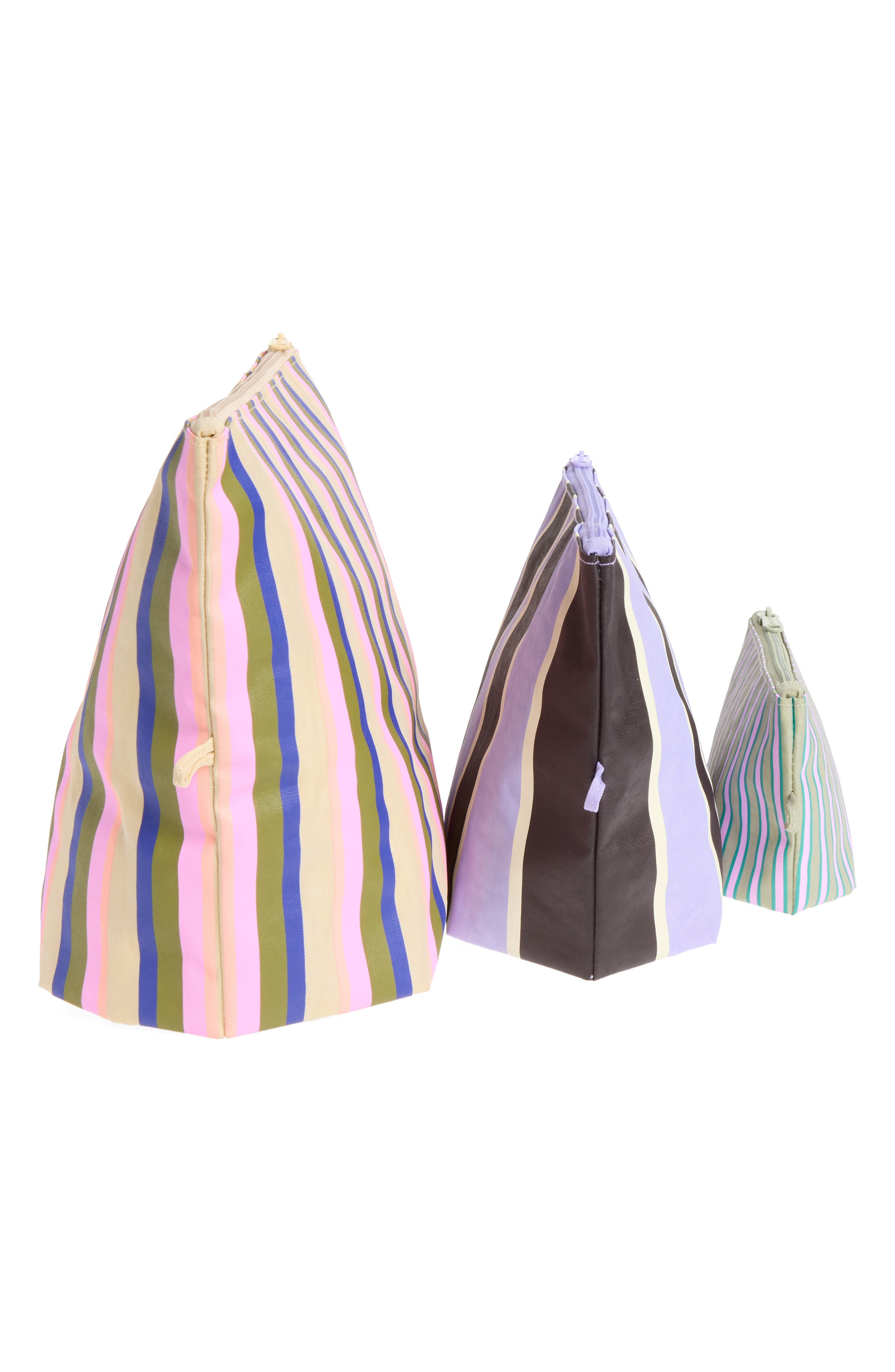 Set of 3 Assorted Packable Go Pouch Bags, Alternate, color, CANDY SHOP STRIPES