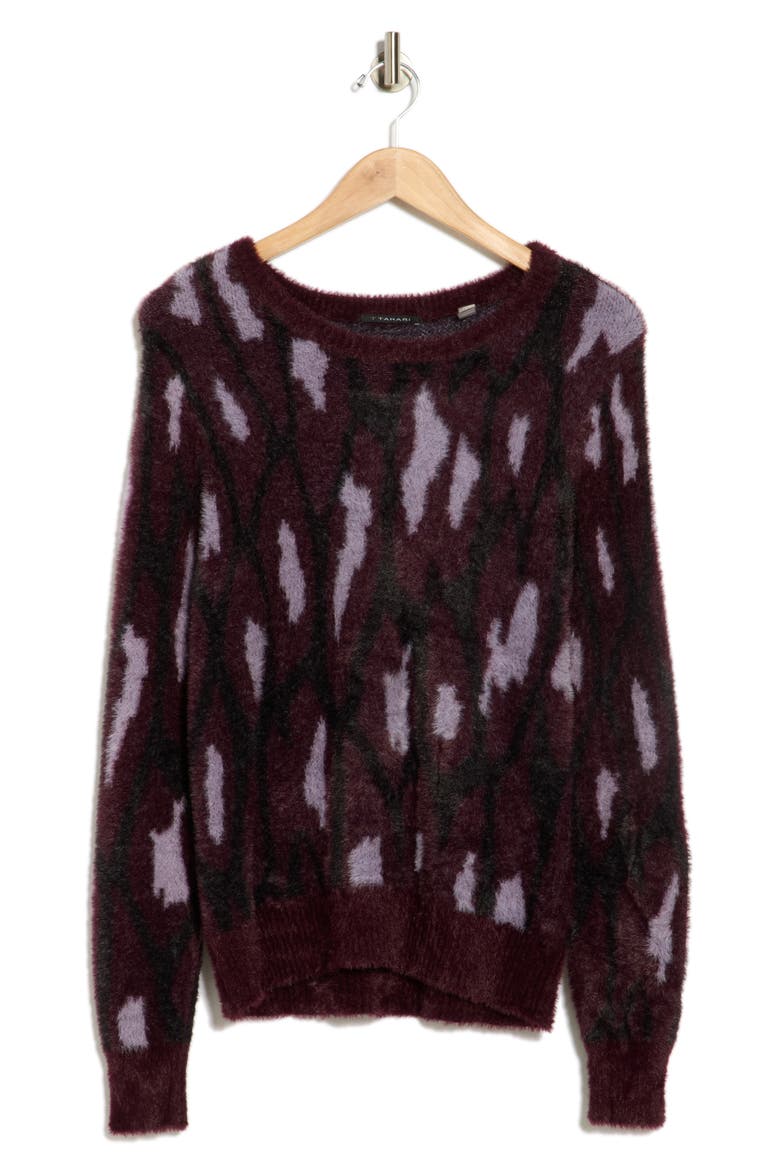 Bateau Neck Jacquard Sweater, Alternate, color, BURGUNDY/ LILAC ANIMAL