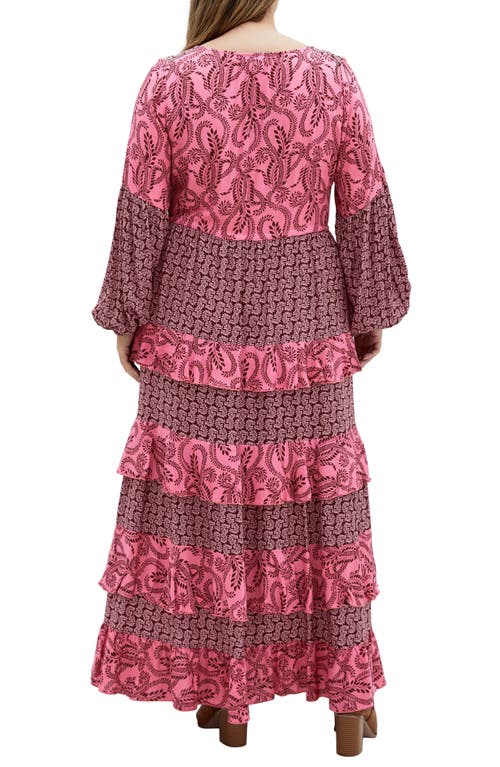 City Chic Clementine Long Sleeve Tiered Maxi Dress In Pink