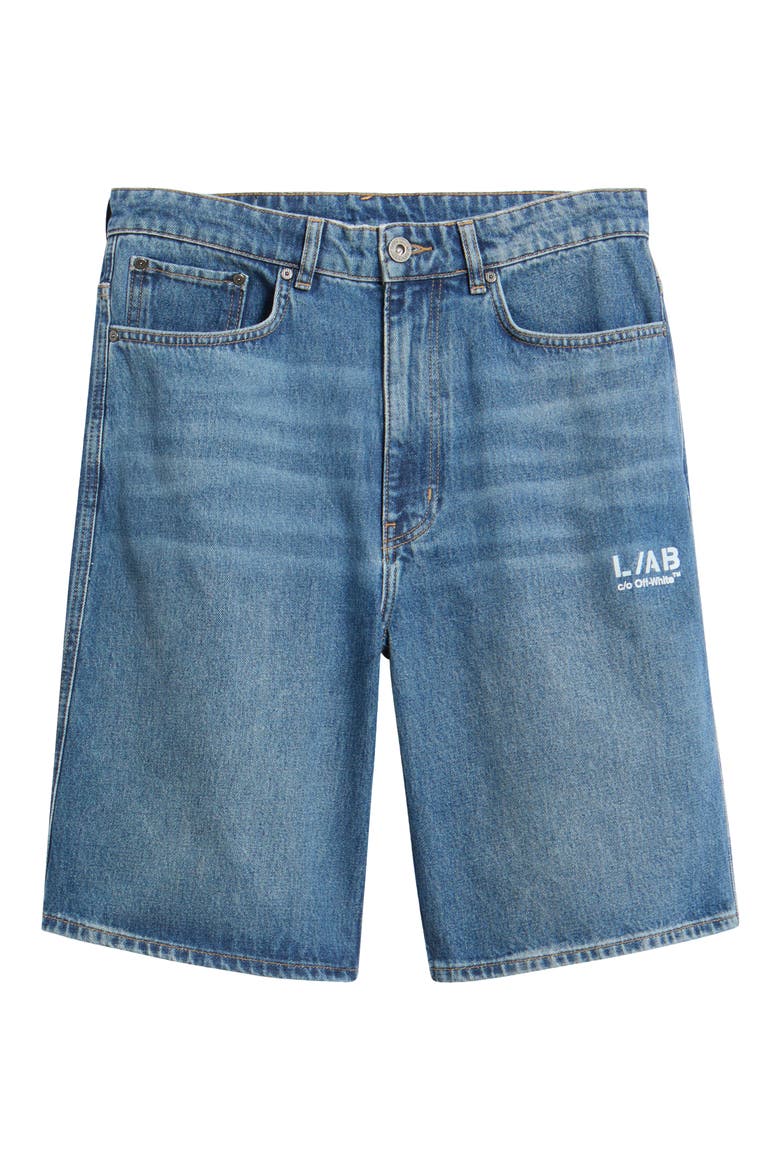 Diagonal Logo Denim Shorts, Alternate, color, STEEL INDIGO