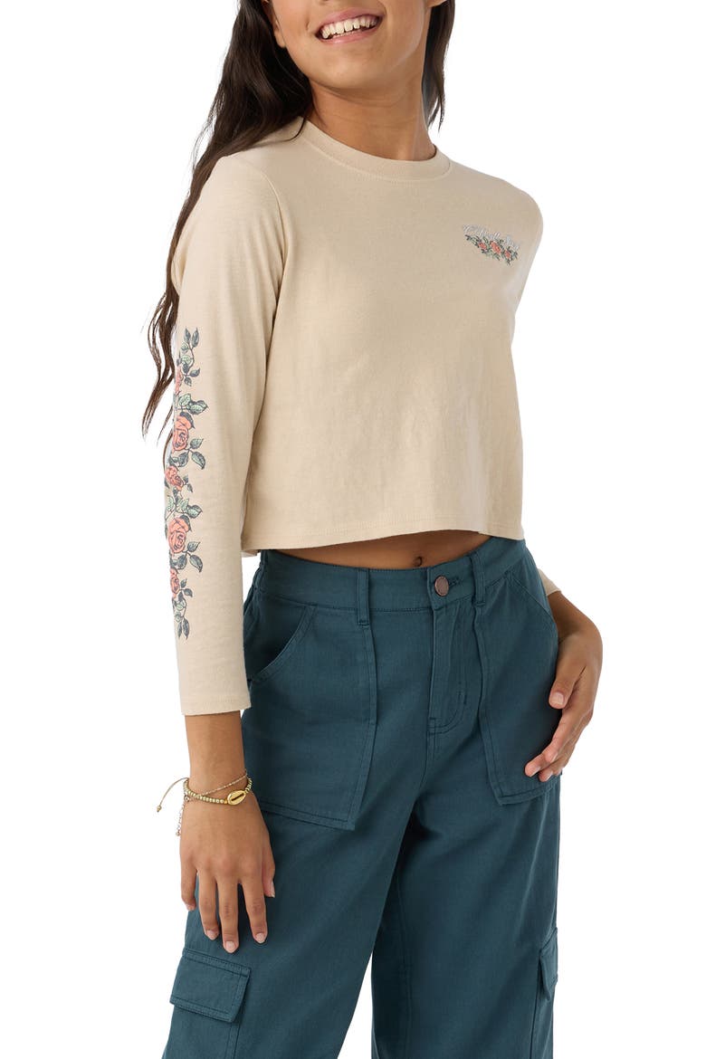 Kids' Rose Vine Cotton Graphic Crop T-Shirt, Alternate, color, CEMENT