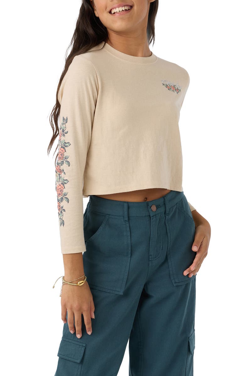 O'Neill Kids' Rose Vine Cotton Graphic Crop T-Shirt, Alternate, color, Cement
