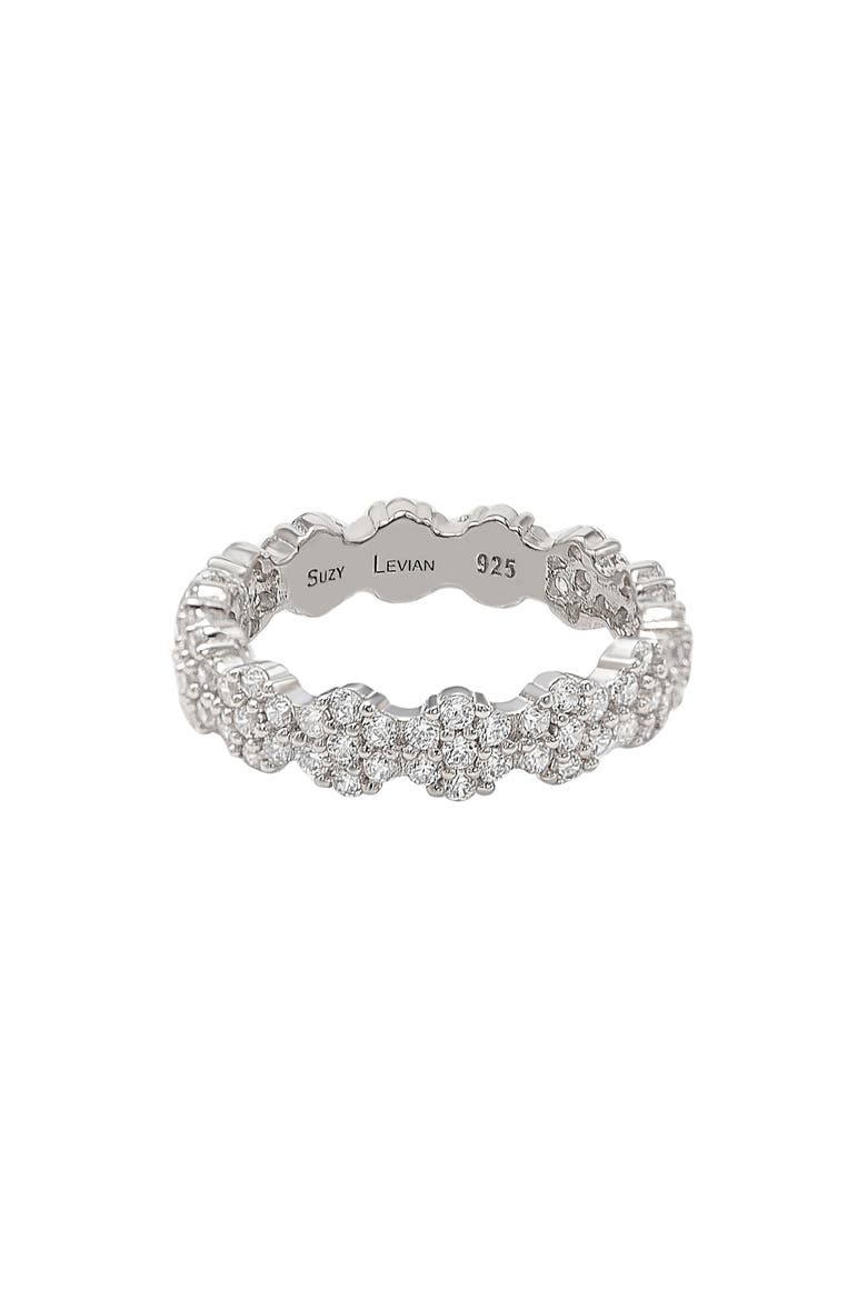 Sterling Silver White CZ Flower Pave Eternity Band Ring, Main, color, WHITE