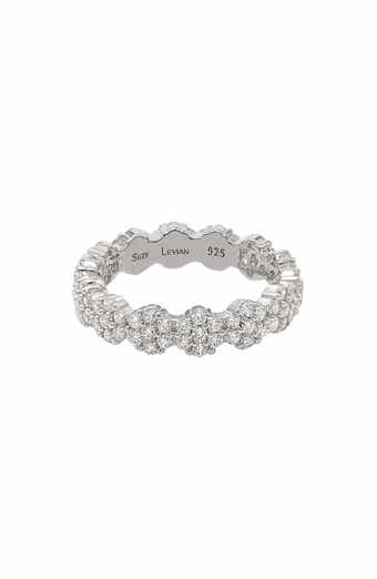 SUZY LEVIAN Sterling Silver White CZ Flower Pave Eternity Band Ring