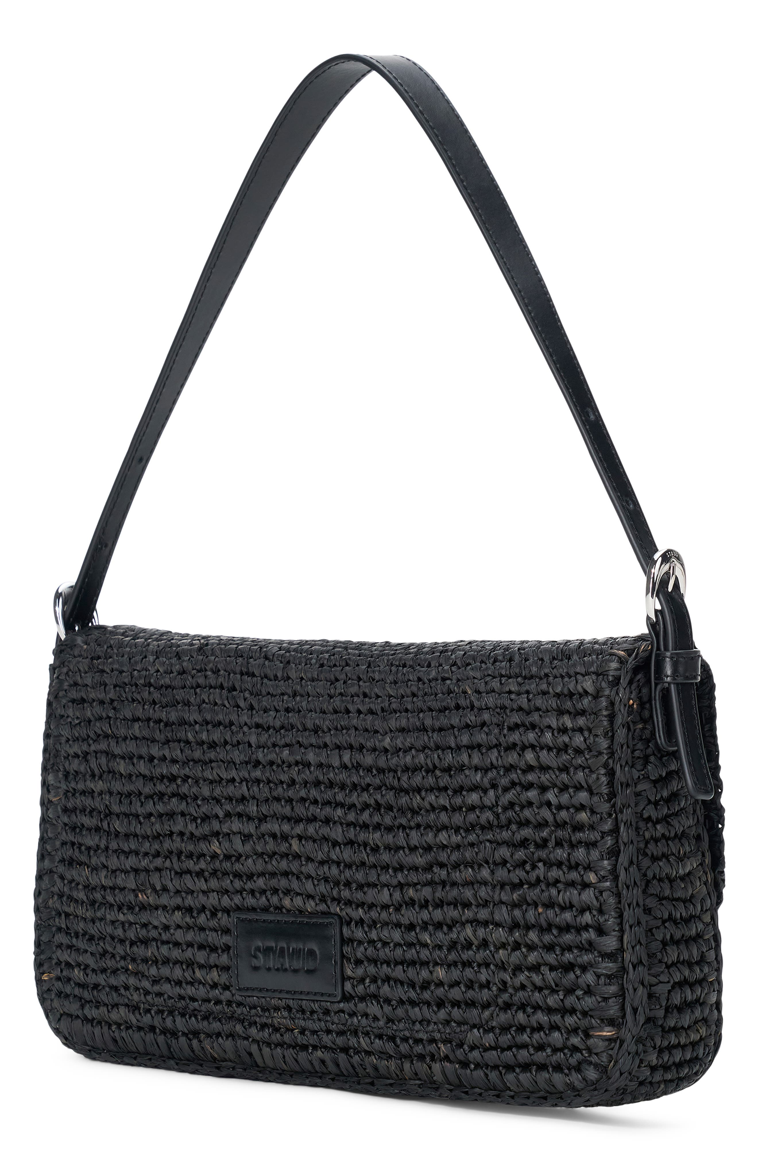 STAUD Harlow Raffia Shoulder Bag, Alternate, color, Black