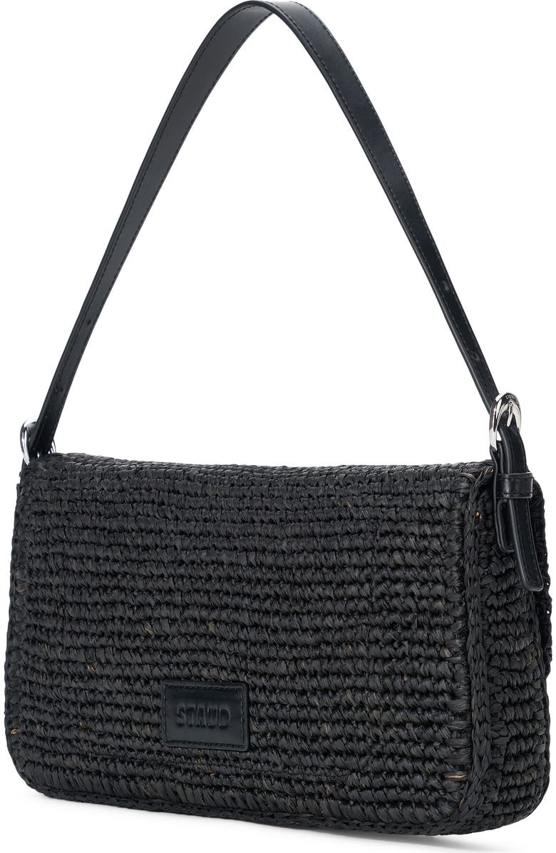 STAUD Harlow Raffia Shoulder Bag, Alternate, color, Black