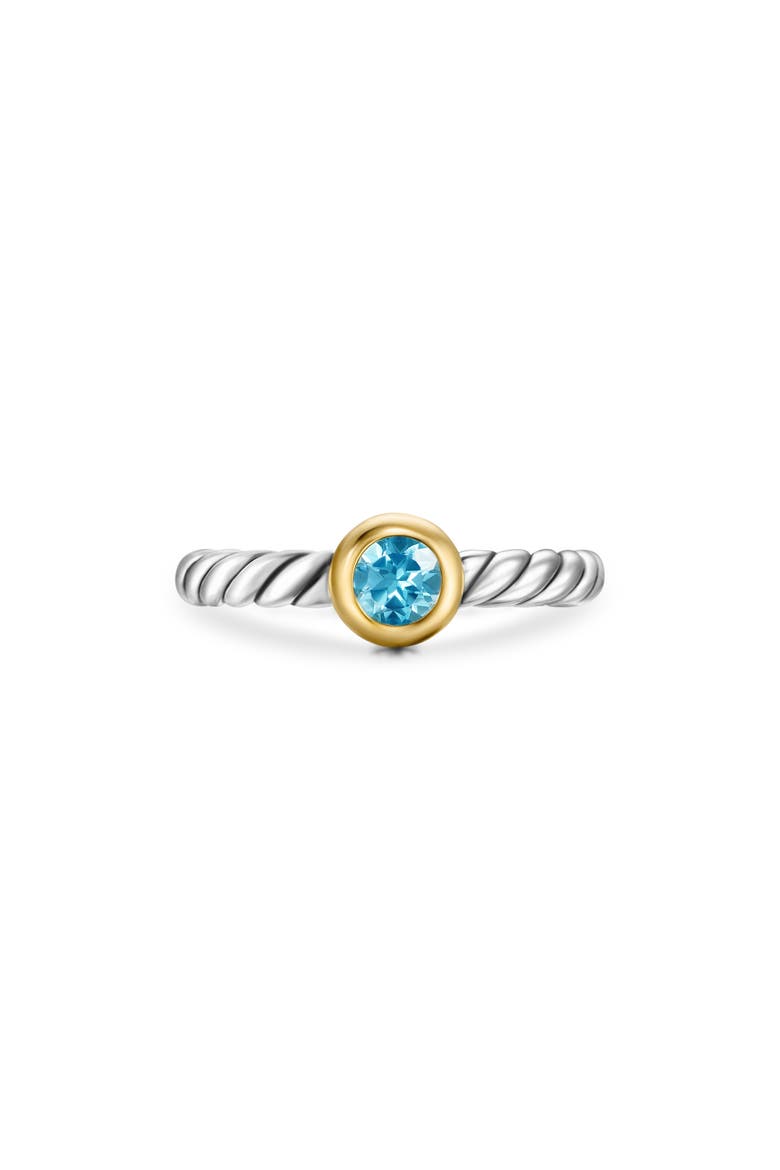 Petite Cable Ring in Sterling Silver with 14K Yellow Gold, Main, color, SILVER/ GOLD/ BLUE TOPAZ