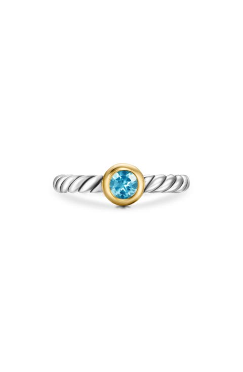 Petite Cable Ring in Sterling Silver with 14K Yellow Gold