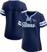 FANATICS Women's Fanatics  Navy Tennessee Titans True Catch Iconic Rhinestone Bling Athena Lace-Up T-Shirt