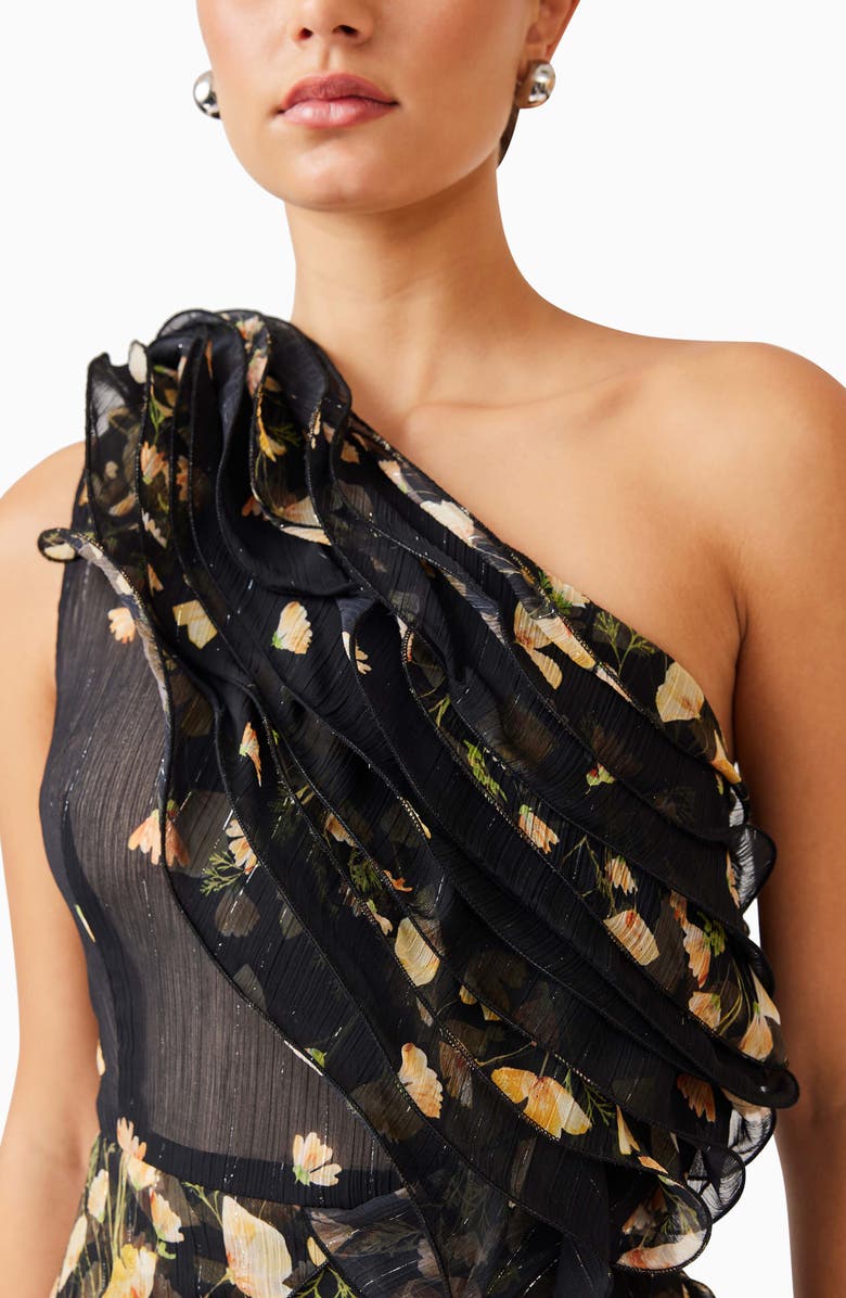 Elliatt Tulsia Metallic Ruffle One-Shoulder Cocktail Minidress, Alternate, color, Black Multi