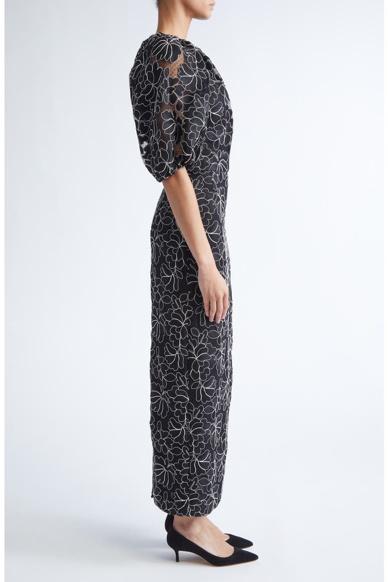 Naomi Floral Lace Dress, Alternate, color, BLACK/ IVORY