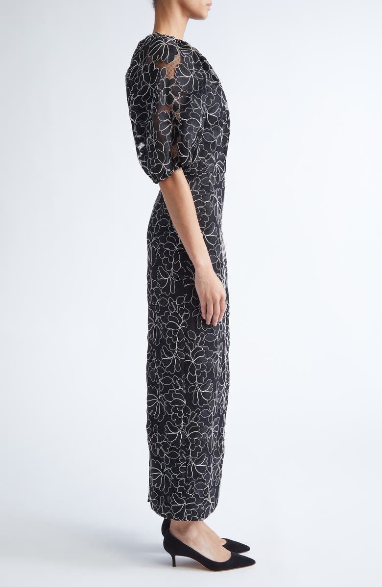 Lela Rose Naomi Floral Lace Dress, Alternate, color, Black/ Ivory