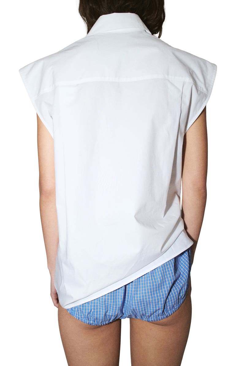 MANGO Starring Hailey Bieber Short Sleeve Cotton Poplin Button-Up Shirt, Alternate, color, Off White