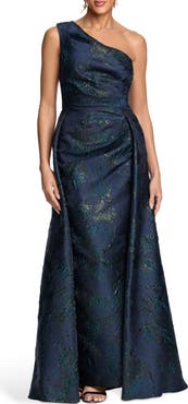 Xscape Evenings One-Shoulder Jacquard Gown