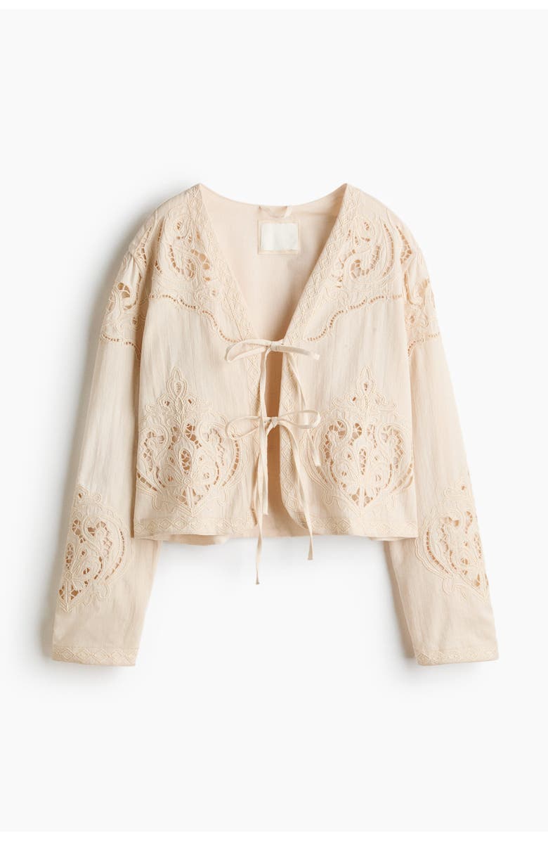 H&M Linen-blend Broderie Anglaise Jacket, Main, color, Light Beige