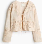 H&M Linen-blend Broderie Anglaise Jacket