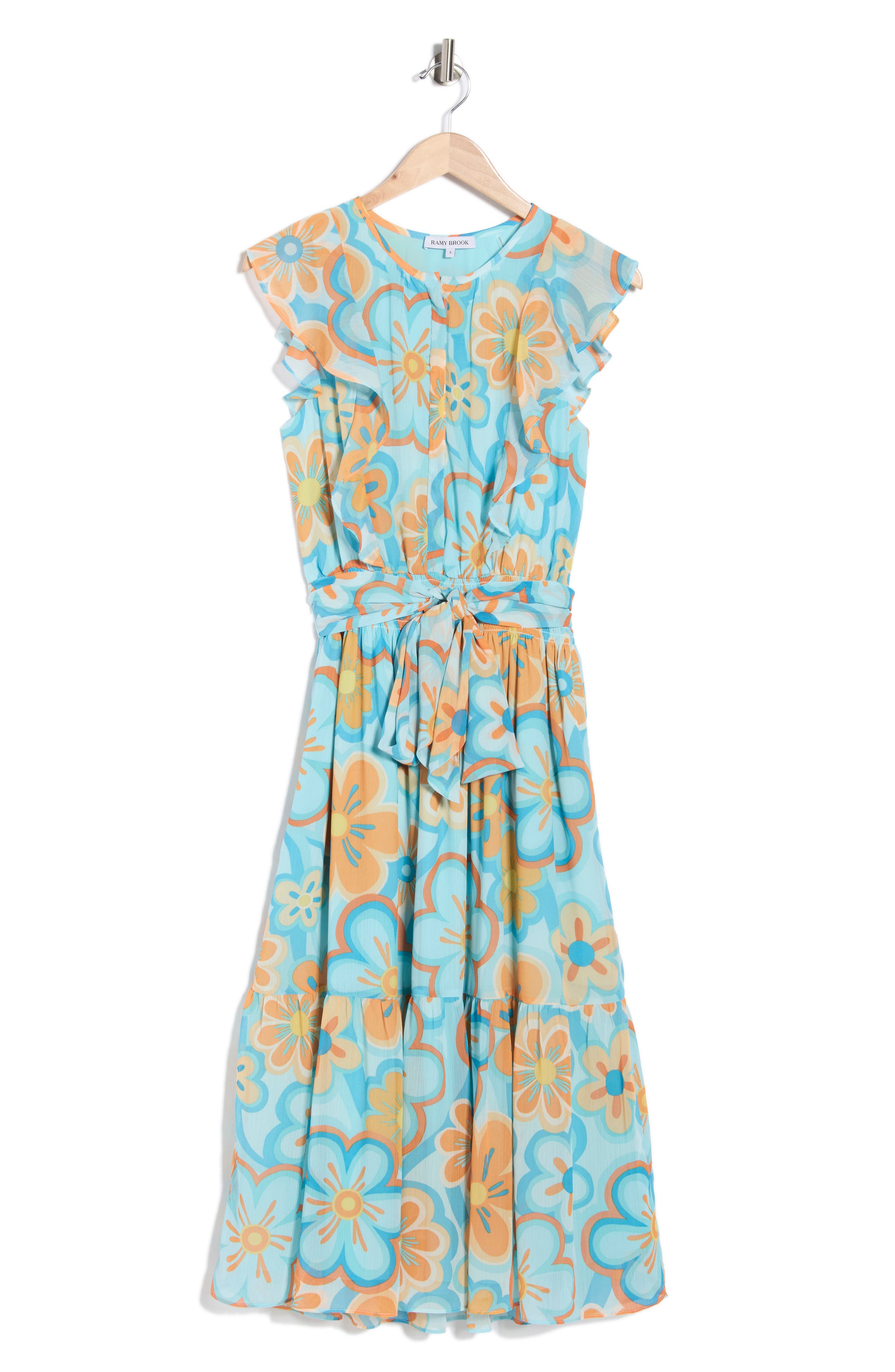 Ramy Brook Elle Floral Cap Sleeve Chiffon Maxi Dress