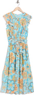 Ramy Brook Elle Floral Cap Sleeve Chiffon Maxi Dress