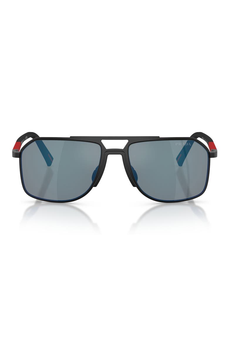 56mm Pilot Sunglasses, Main, color, MATTE BLACK / GREY BLUE/ RED