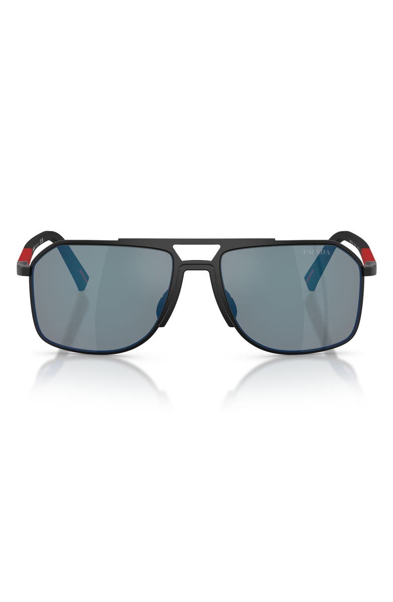 Prada Linea Rossa 56mm Pilot Sunglasses, Main, color, Matte Black / Grey Blue/ Red