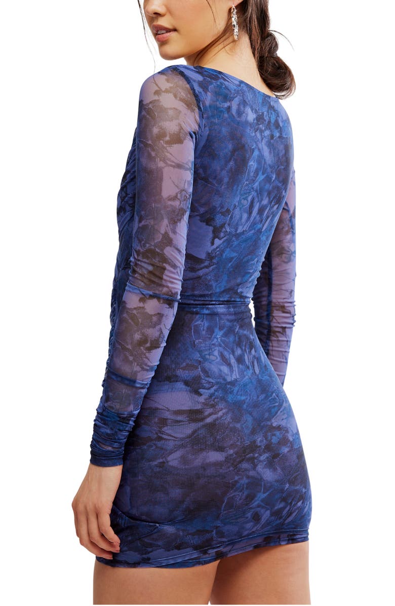 Free People Katana Long Sleeve Body-Con Minidress, Alternate, color, Deep Ocean Combo