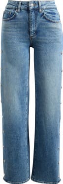 PAIGE Sasha High Waist Side Seam Embellished Snap Jeans
