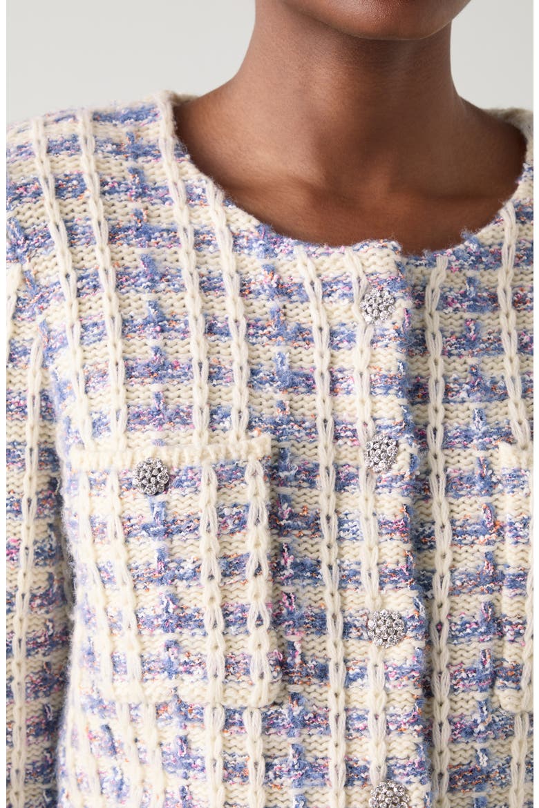 Millie Fluffy Tweed Cardigan, Alternate, color, IVORY MULTI