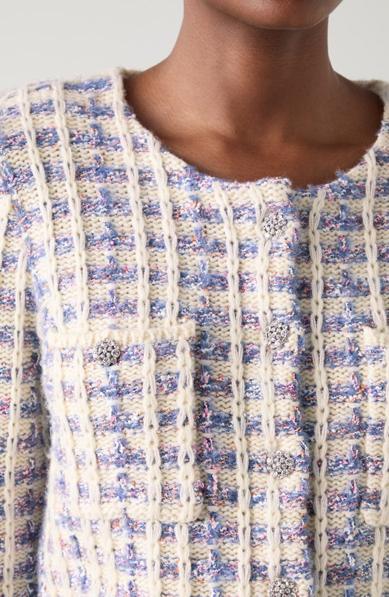LK Bennett Millie Fluffy Tweed Cardigan, Alternate, color, Ivory Multi