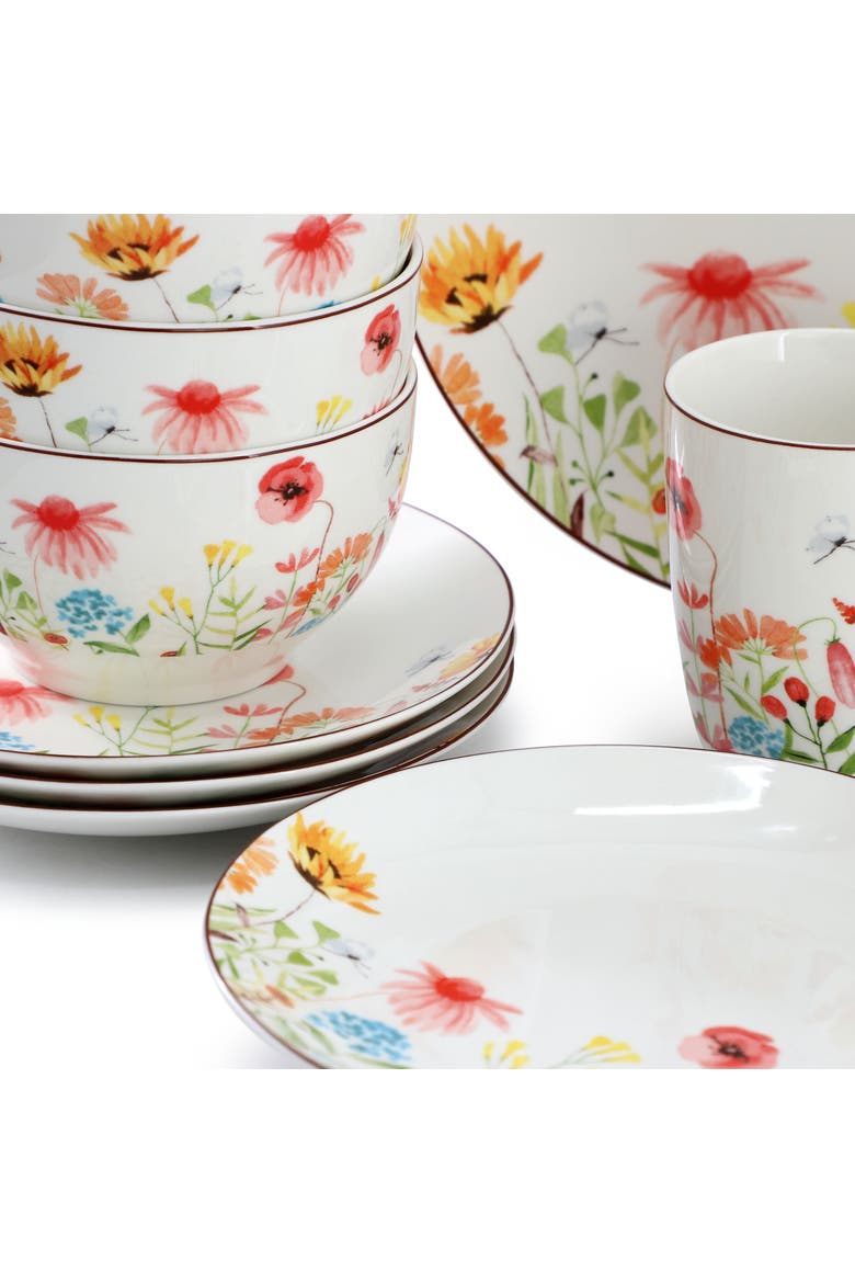 Wildflower Meadow 16 Piece Stoneware Dinnerware Set, Alternate, color, White