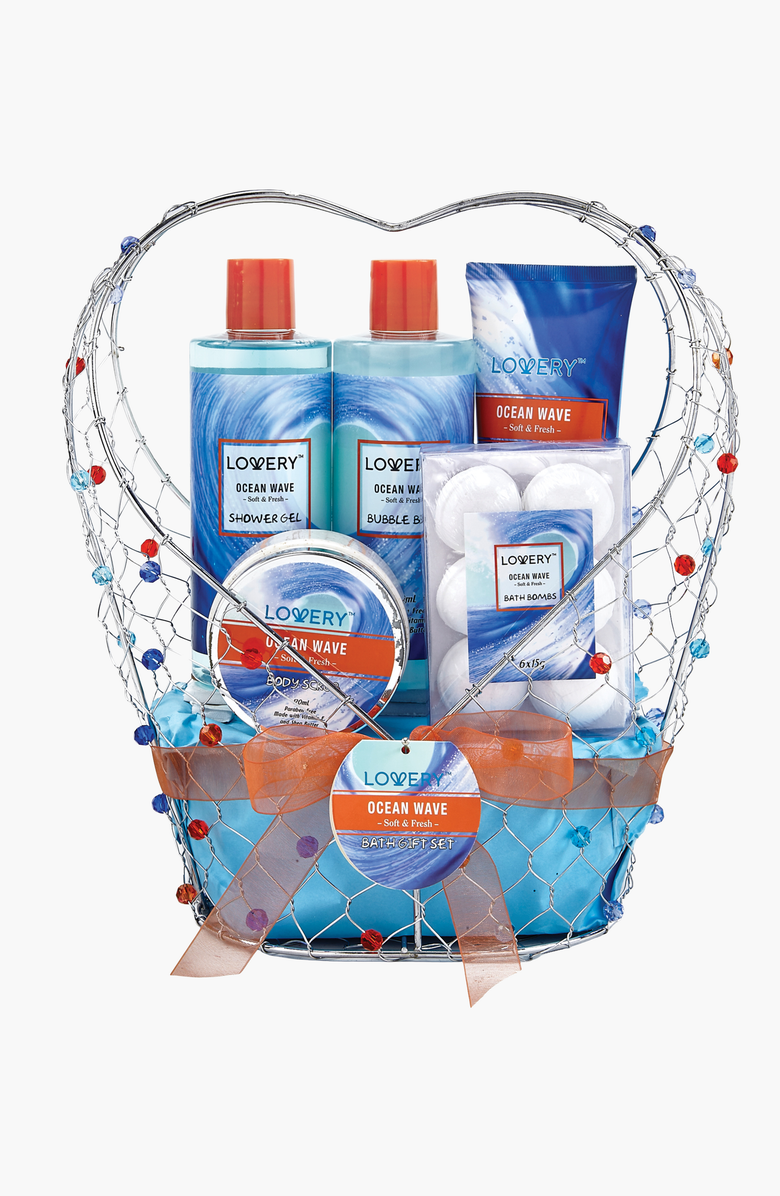 Lovery Ocean Wave in Heart Jeweled Holder - 11pc Home Spa Gift Basket, Main, color, Ocean Wave Blue