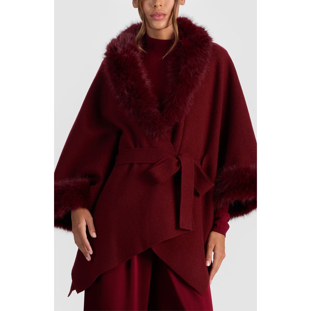 Alice And Olivia Alice + Olivia Joanne Wool Coat With Faux Fur Trim In Burgundy