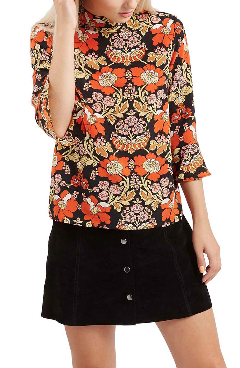 Topshop Floral Print High Neck Top, Main, color, 