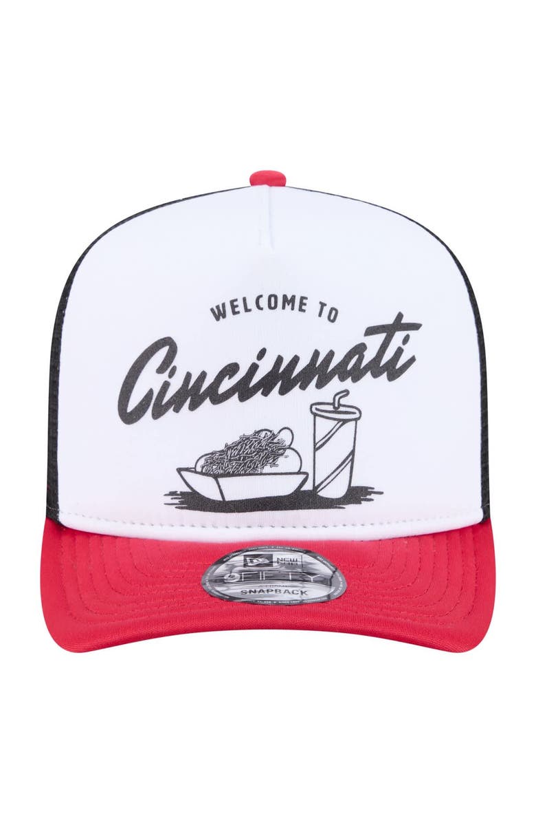 New Era Men's New Era  White/Red Cincinnati Reds Foodie A-Frame 9FIFTY Trucker Snapback Hat, Alternate, color, White