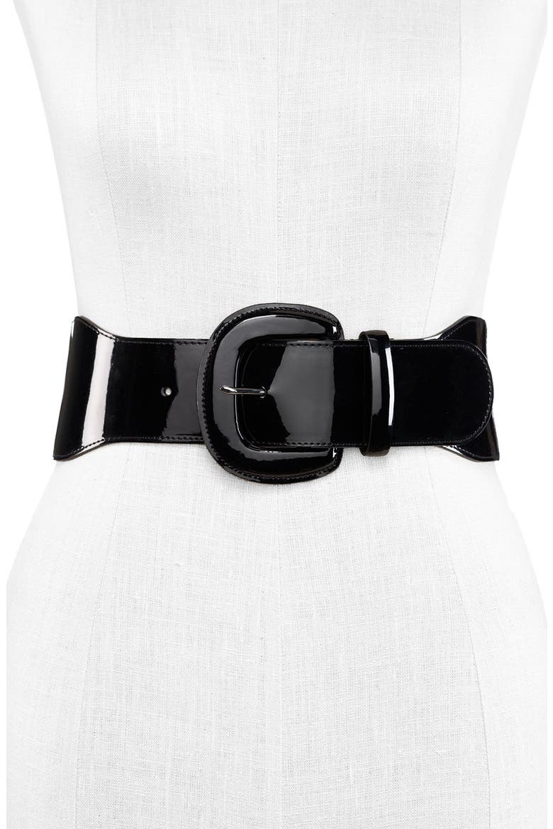 Lauren by Ralph Lauren Patent Stretch Belt, Main, color, BLACK