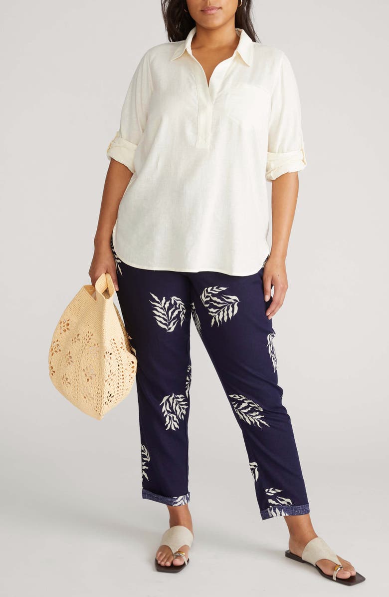 Universal Standard Tapered Drawstring Pants, Alternate, color, Navy Fern Dot