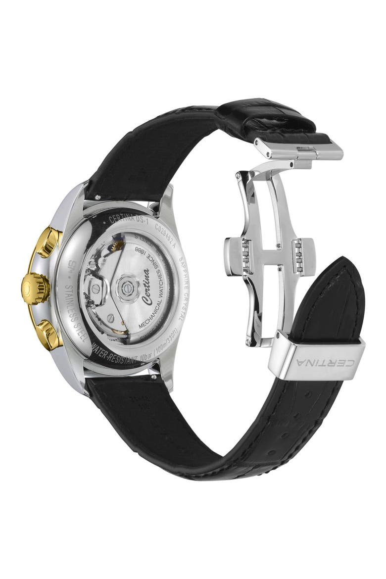 DS 1 Chrono Automatic Leather Strap Watch, 42mm, Alternate, color, STAINLESS STEEL PVD COATING