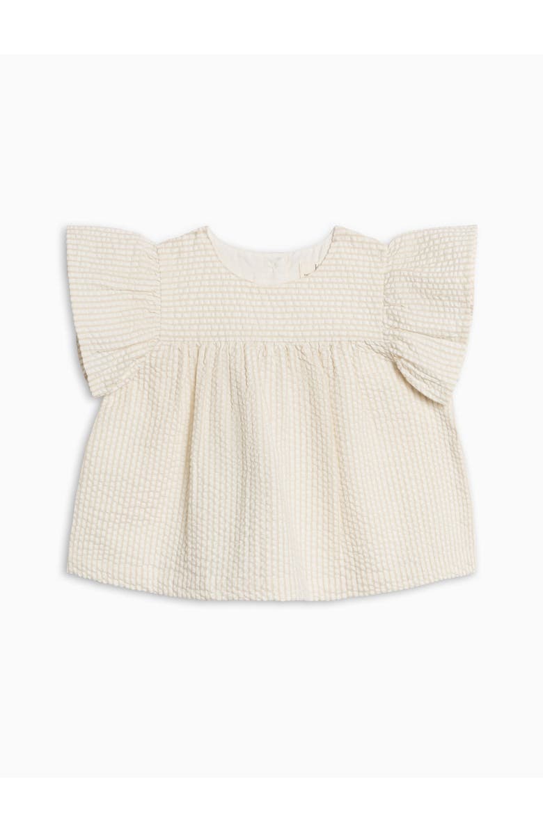 KENDI by Colored Organics Organic Viv Seesucker Ruffle Top, Main, color, Dune Stripe