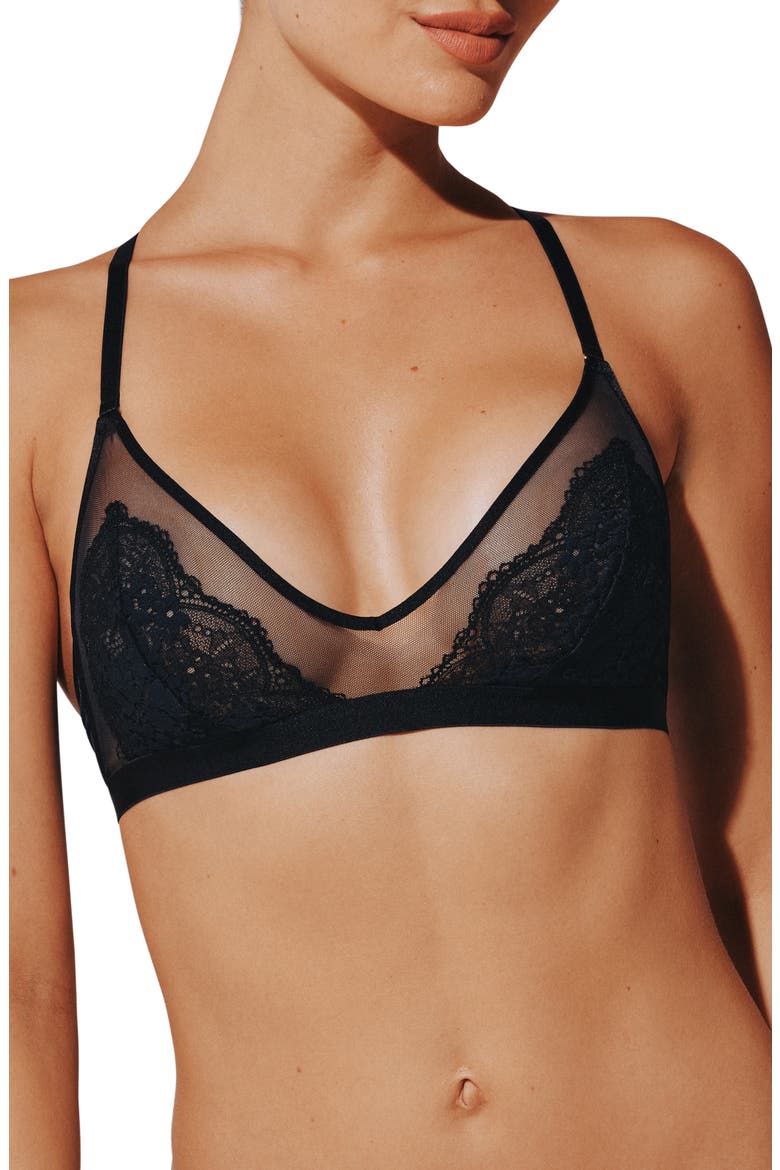 All Day Lace Unlined Racerback Bralette, Main, color, BLACK
