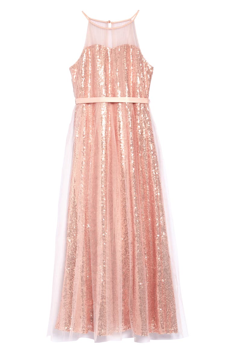 Sequin Dress, Main, color, ROSE GOLD