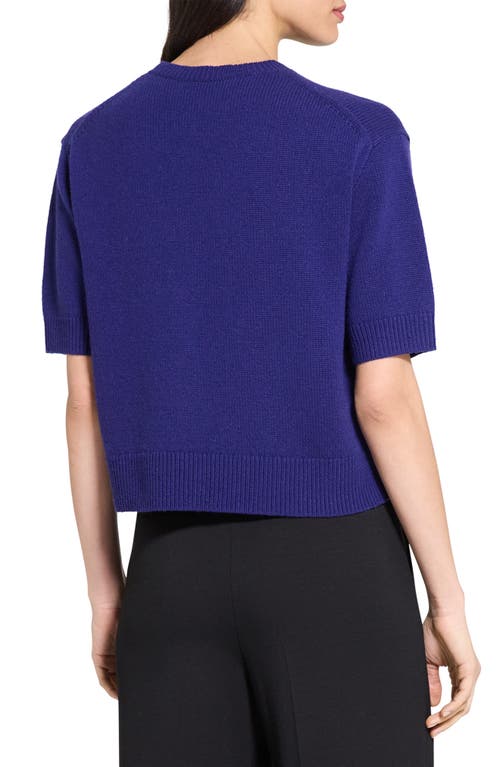 Theory Cashmere Cropped Short Sleeve Sweater In Blue