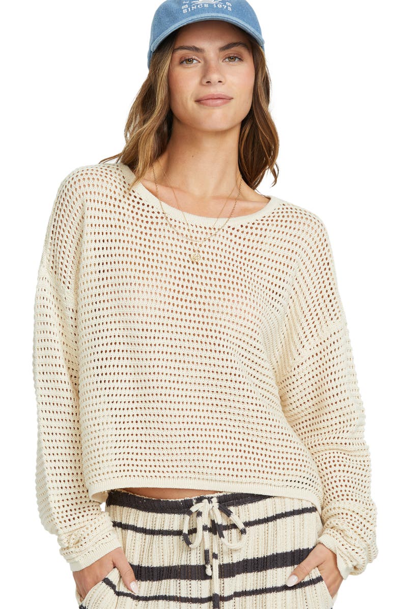 Billabong Daybreak Openwork Cotton Sweater, Alternate, color, Whitecap