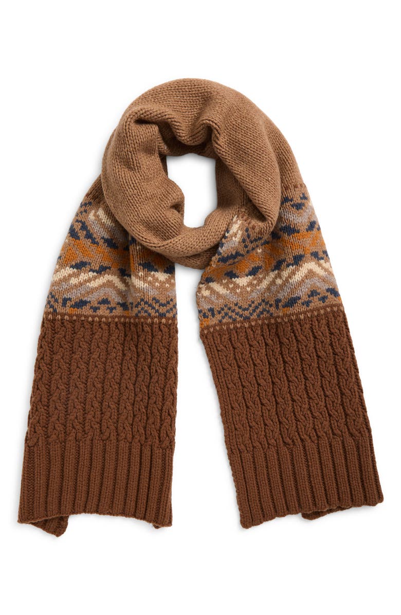 Faherty Mountain Fair Isle Scarf, Main, color, Brown